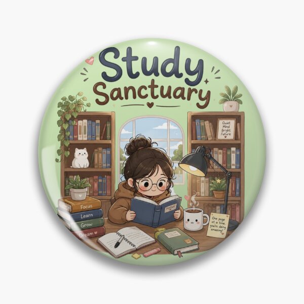 Item preview, Study Sanctuary Cute Library Aesthetic | Cozy Reading Room | Book Lover Illustration | Student Study Vibes Sticker designed and sold by Sanika arts .