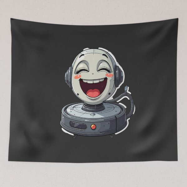 Item preview, Happy Robot Vacuum Cartoon Character with Headphones Smiling designed and sold by OksArtStudio.