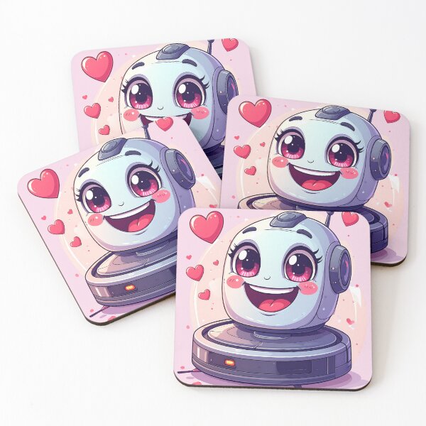 Item preview, Cute Love Robot Vacuum Cartoon with Hearts Kawaii Character designed and sold by OksArtStudio.