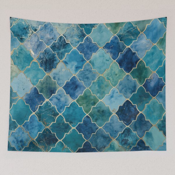Item preview, Teal Turquoise Gold Moroccan Tile Pattern Lantern Mosaic designed and sold by GrinGalore.