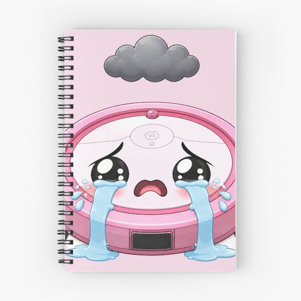 Item preview, Cute Crying Pink Robot Vacuum Cartoon with Rain Cloud designed and sold by OksArtStudio.