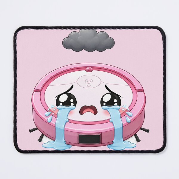 Item preview, Cute Crying Pink Robot Vacuum Cartoon with Rain Cloud designed and sold by OksArtStudio.