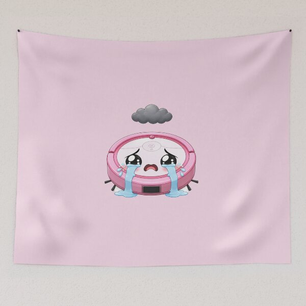 Item preview, Cute Crying Pink Robot Vacuum Cartoon with Rain Cloud designed and sold by OksArtStudio.