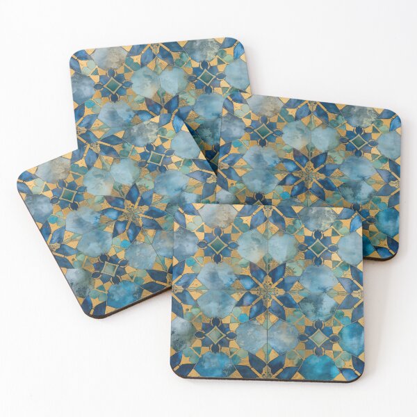 Item preview, Gold Aqua Moroccan Tile Stained Glass Mosaic Pattern designed and sold by GrinGalore.
