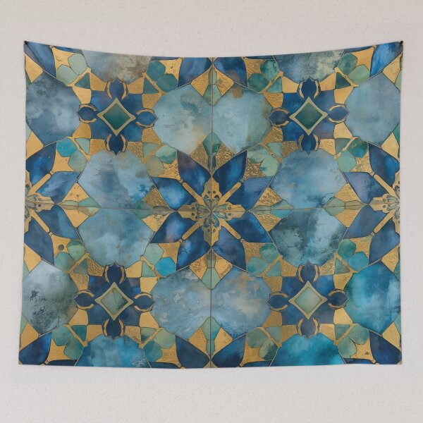 Item preview, Gold Aqua Moroccan Tile Stained Glass Mosaic Pattern designed and sold by GrinGalore.