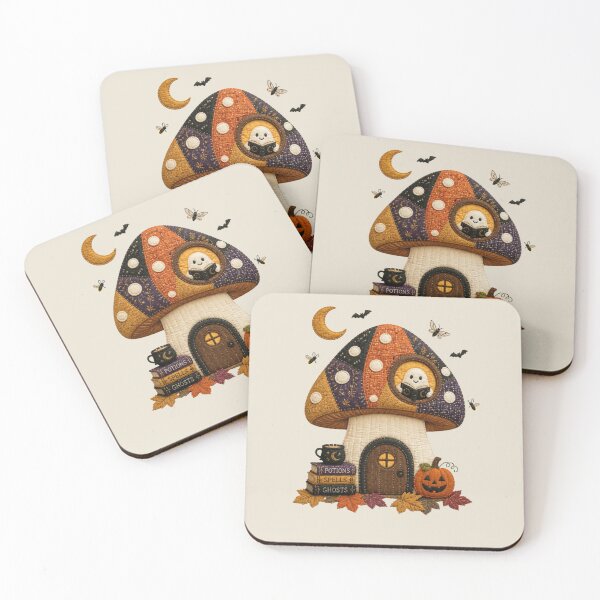 Item preview, Cozy Mushroom House Halloween Patchwork Design designed and sold by Panom Suavichien.