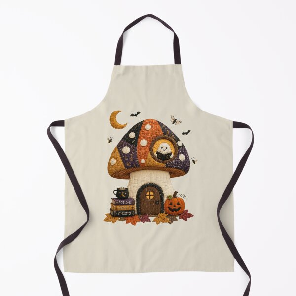 Item preview, Cozy Mushroom House Halloween Patchwork Design designed and sold by Panom Suavichien.