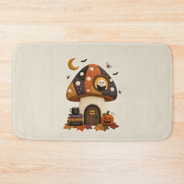 Item preview, Cozy Mushroom House Halloween Patchwork Design designed and sold by Panom Suavichien.