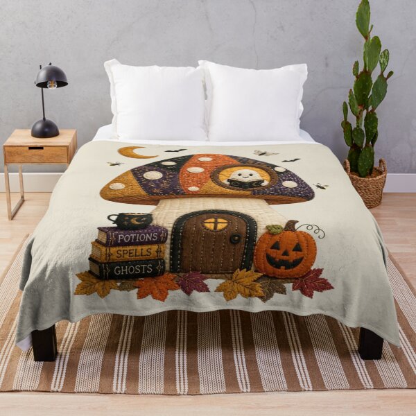 Item preview, Cozy Mushroom House Halloween Patchwork Design designed and sold by Panom Suavichien.