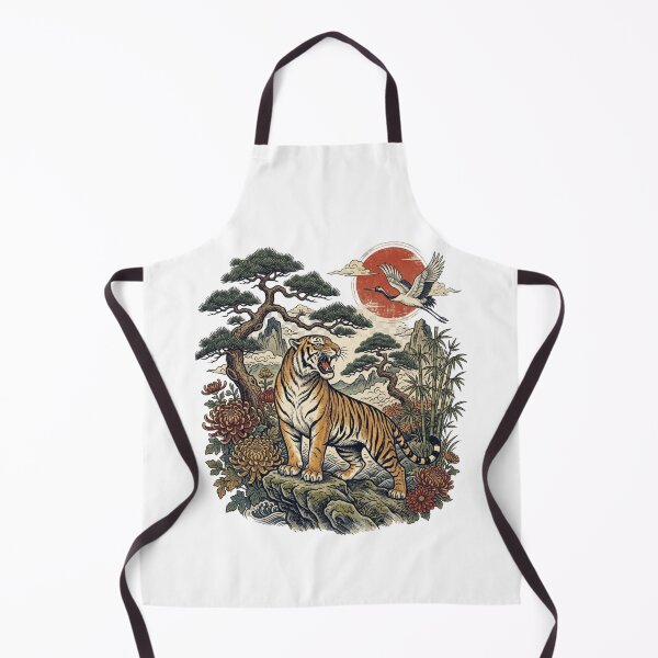 Item preview, Vintage Japanese Tiger and Crane Ukiyo-e Art Print Red Sun Aesthetic Woodblock Illustration designed and sold by raedattia.