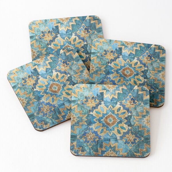 Item preview, Gold Aqua Moroccan Tile Geometric Star Mosaic Pattern designed and sold by GrinGalore.