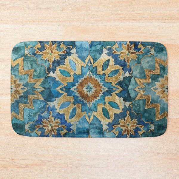 Item preview, Gold Aqua Moroccan Tile Geometric Star Mosaic Pattern designed and sold by GrinGalore.