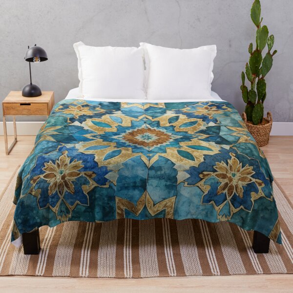 Item preview, Gold Aqua Moroccan Tile Geometric Star Mosaic Pattern designed and sold by GrinGalore.