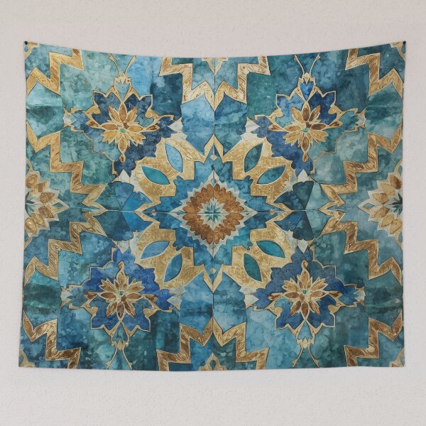Item preview, Gold Aqua Moroccan Tile Geometric Star Mosaic Pattern designed and sold by GrinGalore.