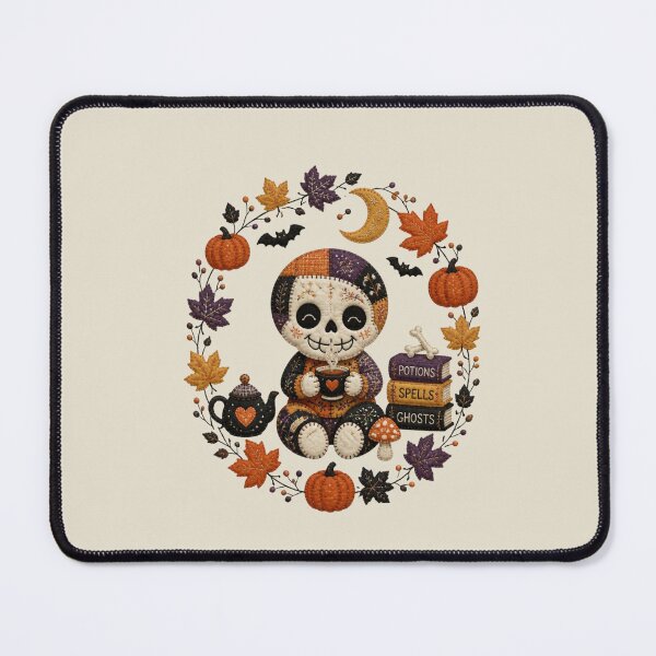 Item preview, Cozy Skull Teatime Patchwork Halloween Wreath Design designed and sold by Panom Suavichien.