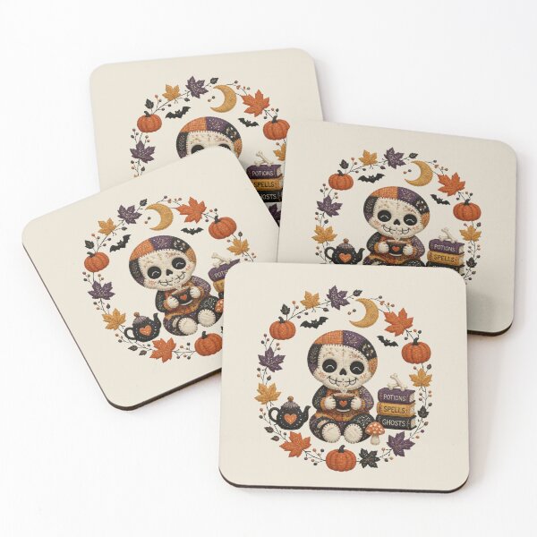 Item preview, Cozy Skull Teatime Patchwork Halloween Wreath Design designed and sold by Panom Suavichien.