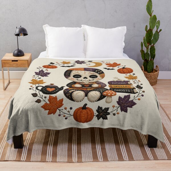 Item preview, Cozy Skull Teatime Patchwork Halloween Wreath Design designed and sold by Panom Suavichien.