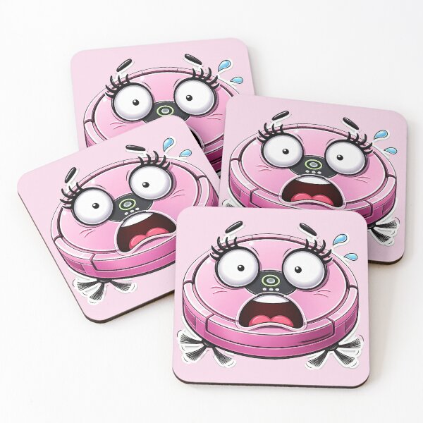 Item preview, Funny Shocked Pink Robot Vacuum Cartoon with Big Eyes designed and sold by OksArtStudio.