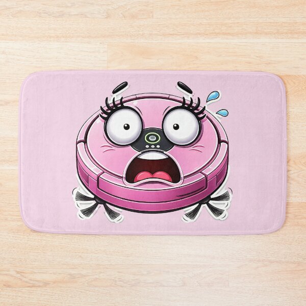 Item preview, Funny Shocked Pink Robot Vacuum Cartoon with Big Eyes designed and sold by OksArtStudio.