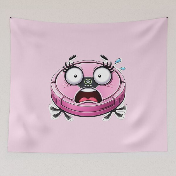 Item preview, Funny Shocked Pink Robot Vacuum Cartoon with Big Eyes designed and sold by OksArtStudio.