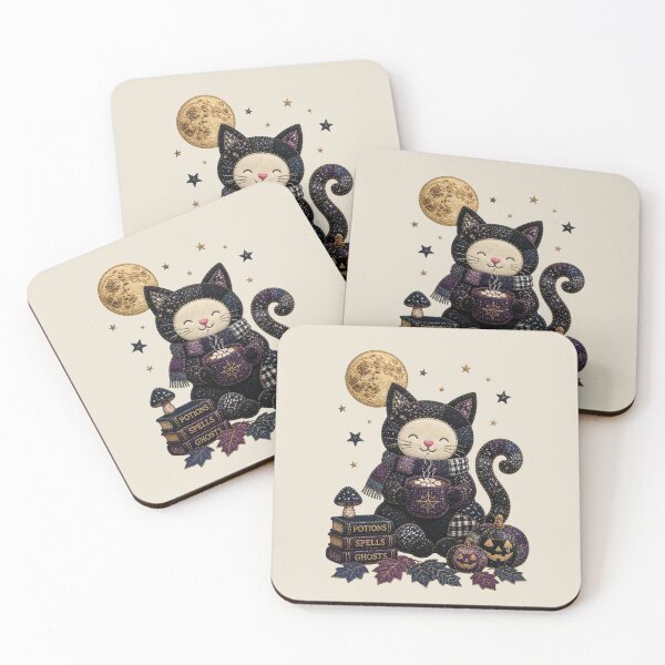 Item preview, Midnight Cocoa Black Cat Patchwork Halloween Design designed and sold by Panom Suavichien.