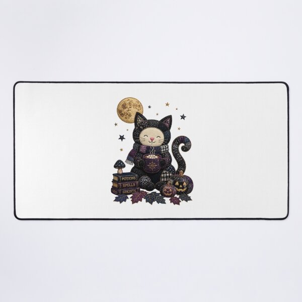 Item preview, Midnight Cocoa Black Cat Patchwork Halloween Design designed and sold by Panom Suavichien.