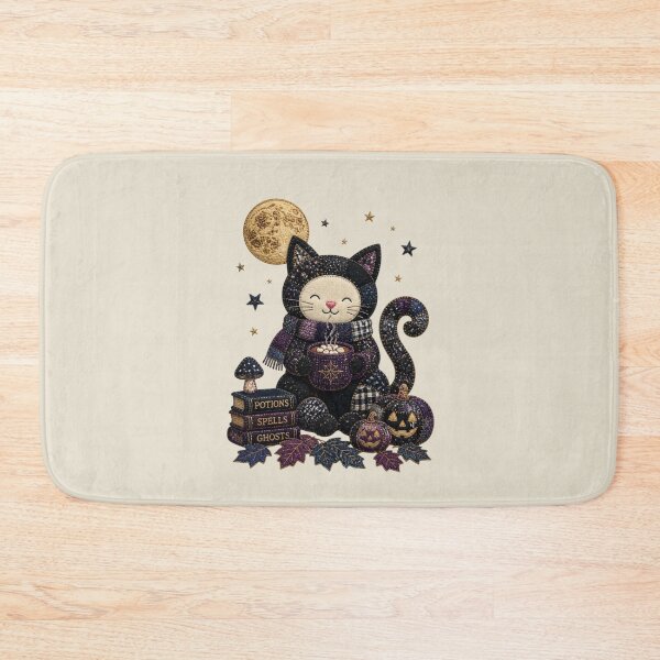 Item preview, Midnight Cocoa Black Cat Patchwork Halloween Design designed and sold by Panom Suavichien.