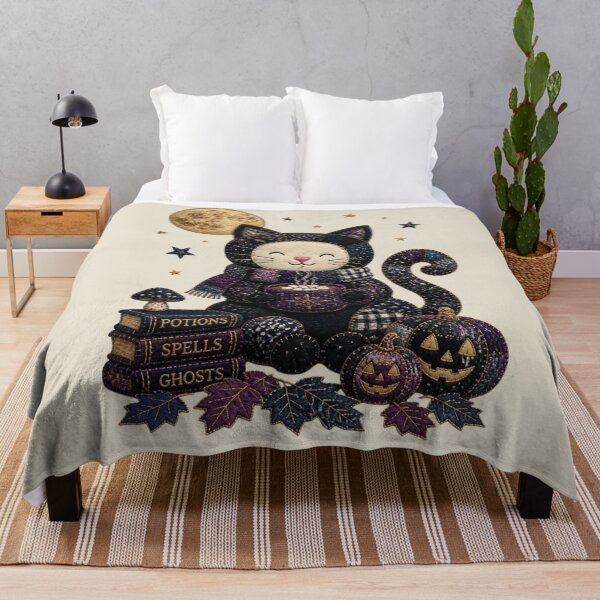 Item preview, Midnight Cocoa Black Cat Patchwork Halloween Design designed and sold by Panom Suavichien.