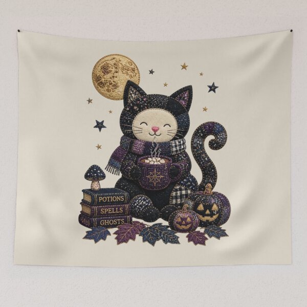 Item preview, Midnight Cocoa Black Cat Patchwork Halloween Design designed and sold by Panom Suavichien.