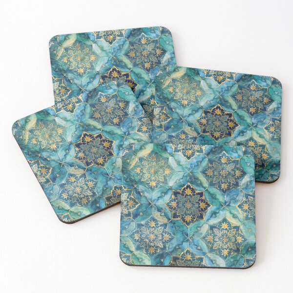 Item preview, Gold Filigree Moroccan Tile Aqua Mandala Pattern designed and sold by GrinGalore.