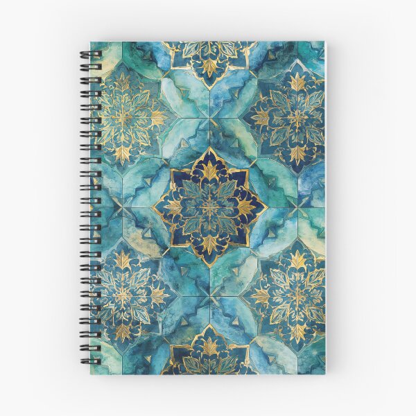 Item preview, Gold Filigree Moroccan Tile Aqua Mandala Pattern designed and sold by GrinGalore.