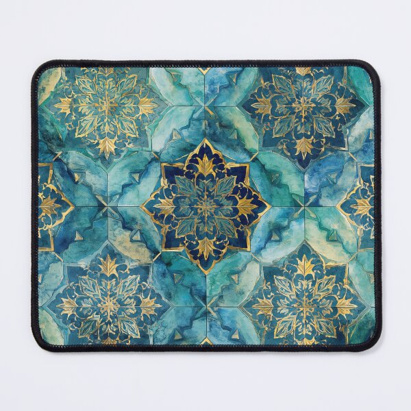 Item preview, Gold Filigree Moroccan Tile Aqua Mandala Pattern designed and sold by GrinGalore.