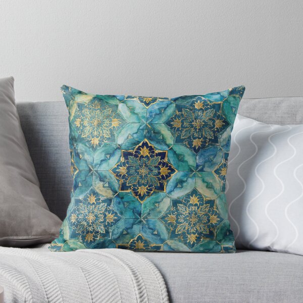 Item preview, Gold Filigree Moroccan Tile Aqua Mandala Pattern designed and sold by GrinGalore.