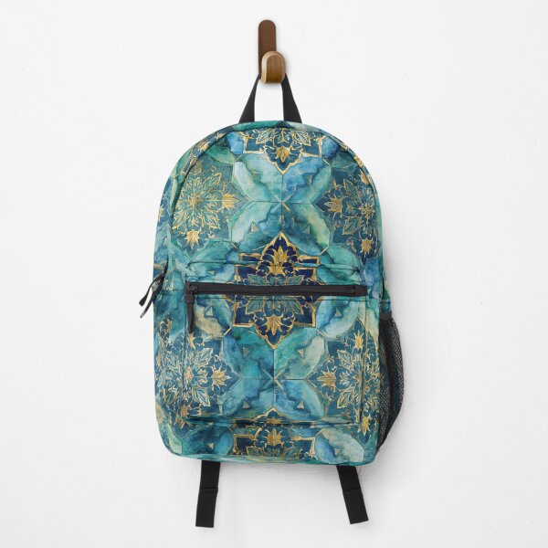 Item preview, Gold Filigree Moroccan Tile Aqua Mandala Pattern designed and sold by GrinGalore.