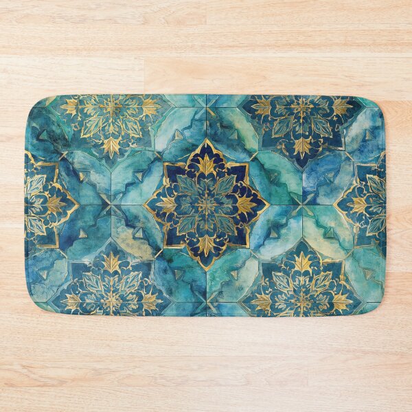 Item preview, Gold Filigree Moroccan Tile Aqua Mandala Pattern designed and sold by GrinGalore.