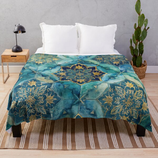 Item preview, Gold Filigree Moroccan Tile Aqua Mandala Pattern designed and sold by GrinGalore.