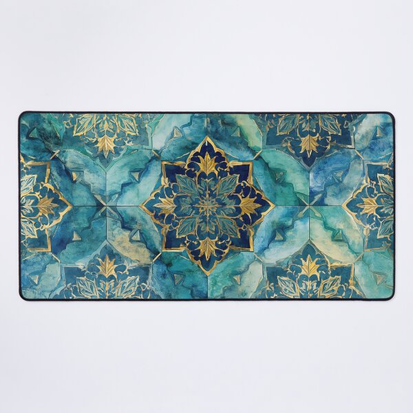 Item preview, Gold Filigree Moroccan Tile Aqua Mandala Pattern designed and sold by GrinGalore.