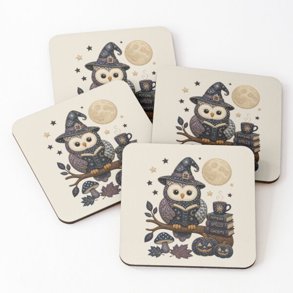 Item preview, Midnight Owl Reading Patchwork Halloween Design designed and sold by Panom Suavichien.