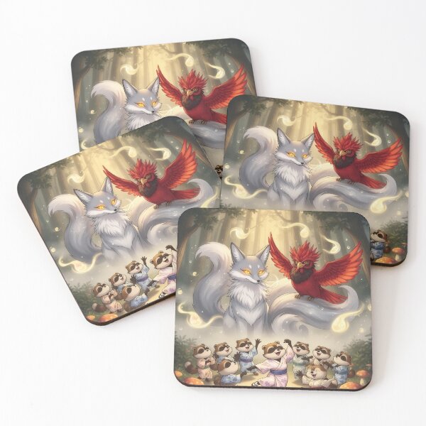 Item preview, Mystical Fox and Fire Owl in an Enchanted Forest – Magical Spirits and Dancing Raccoons designed and sold by Koloryx.