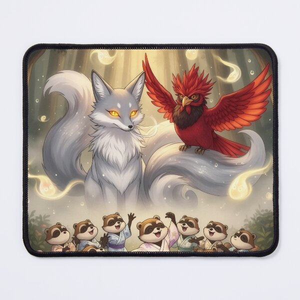 Item preview, Mystical Fox and Fire Owl in an Enchanted Forest – Magical Spirits and Dancing Raccoons designed and sold by Koloryx.