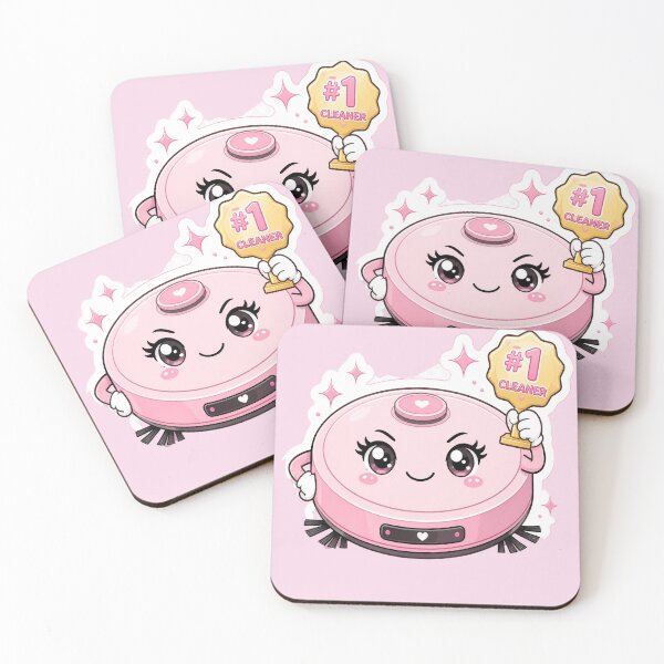 Item preview, Cute Pink Robot Vacuum Holding #1 Cleaner Trophy Cartoon designed and sold by OksArtStudio.