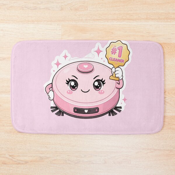 Item preview, Cute Pink Robot Vacuum Holding #1 Cleaner Trophy Cartoon designed and sold by OksArtStudio.
