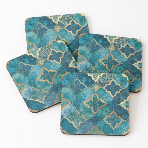 Item preview, Gold Foil Moroccan Arabesque Teal Mosaic Tile Pattern designed and sold by GrinGalore.