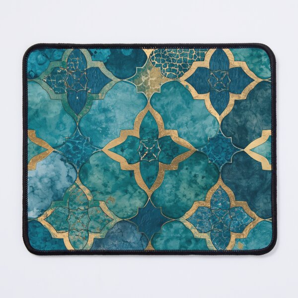 Item preview, Gold Foil Moroccan Arabesque Teal Mosaic Tile Pattern designed and sold by GrinGalore.
