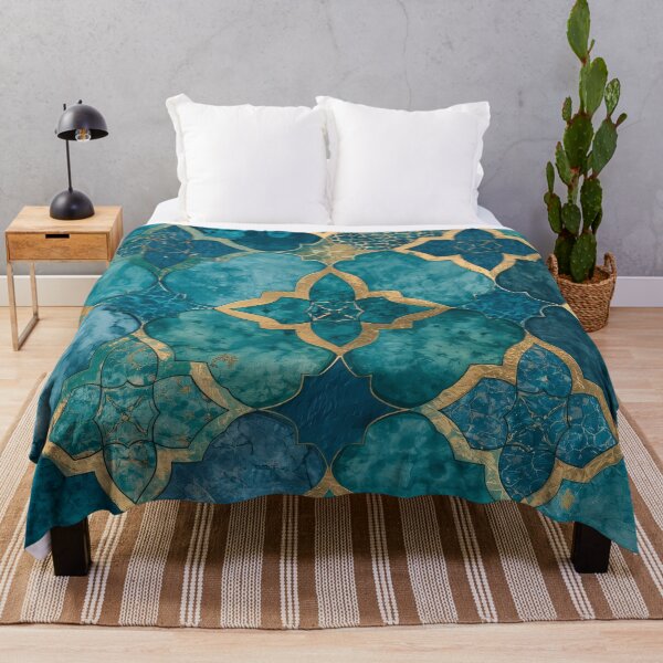 Item preview, Gold Foil Moroccan Arabesque Teal Mosaic Tile Pattern designed and sold by GrinGalore.