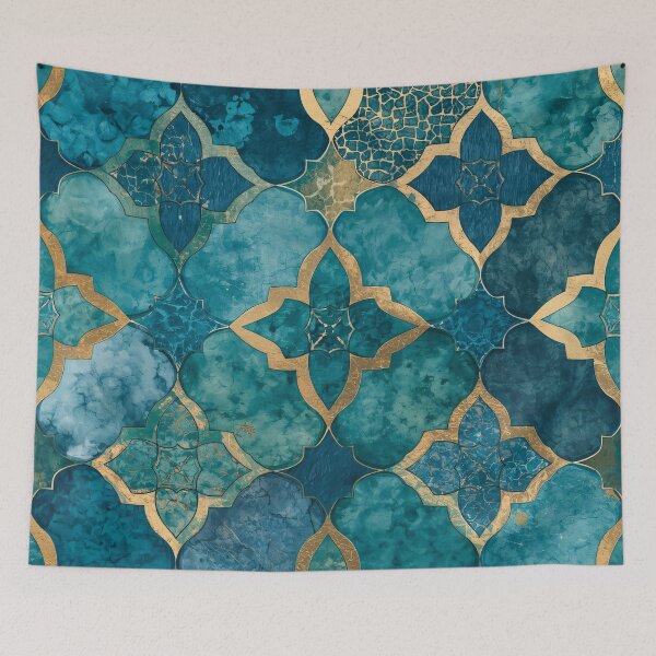 Item preview, Gold Foil Moroccan Arabesque Teal Mosaic Tile Pattern designed and sold by GrinGalore.