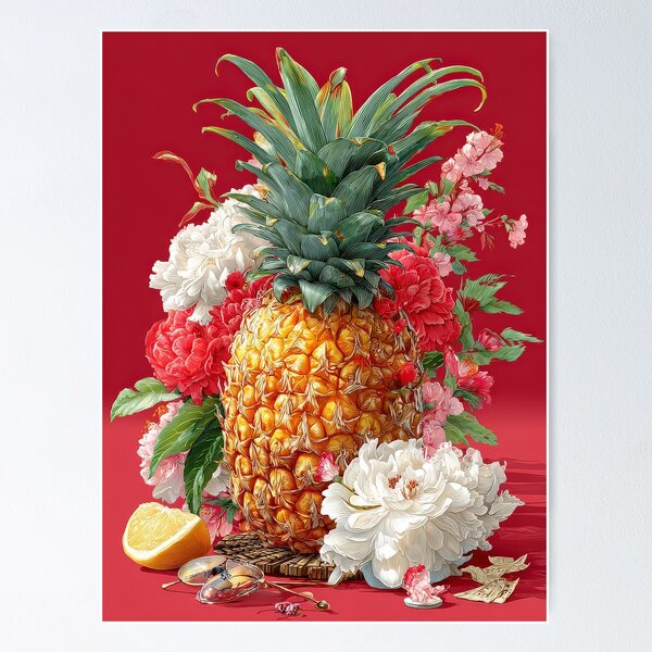 Item preview, Pineapple Tropical Fruits and Flowers designed and sold by Grafititee.