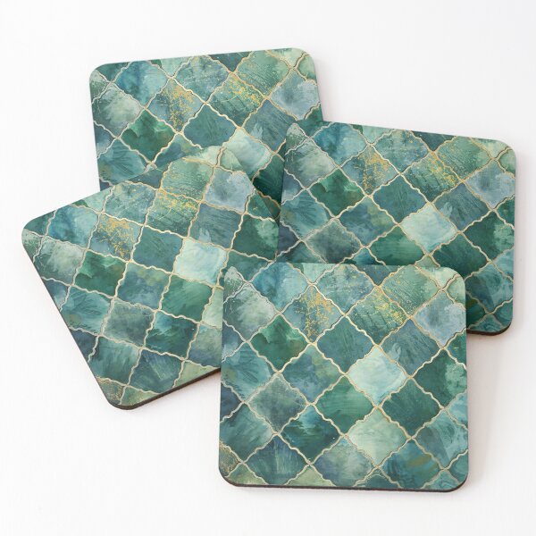 Item preview, Emerald Green Gold Moroccan Tile Arabesque Lattice Pattern designed and sold by GrinGalore.