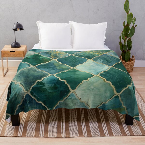 Item preview, Emerald Green Gold Moroccan Tile Arabesque Lattice Pattern designed and sold by GrinGalore.