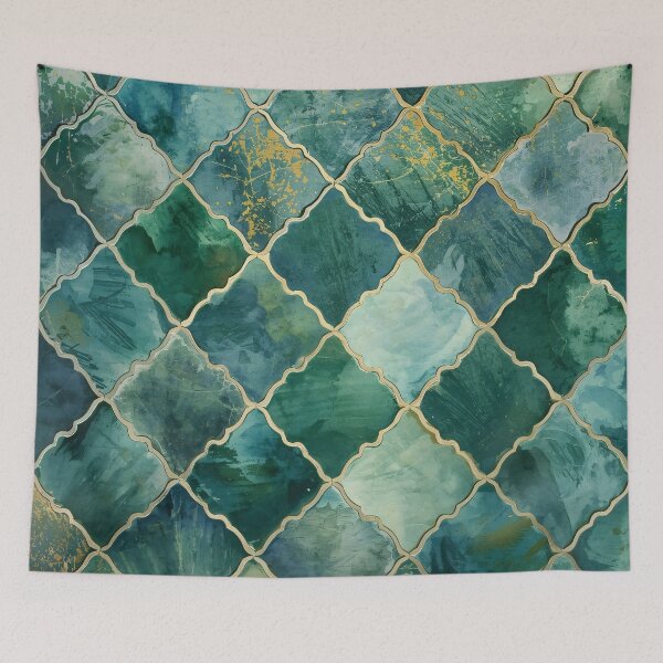 Item preview, Emerald Green Gold Moroccan Tile Arabesque Lattice Pattern designed and sold by GrinGalore.